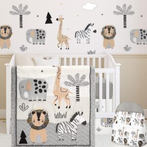 4 Piece Woodland Forest Animals Crib Bedding Set, Featuring Jungle Safari Crib Skirt, Blanket, Crib Sheet, and Diaper Stacker