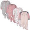 Gerber Baby Girls 4-Pack Sleep ‘N Play Footie Set